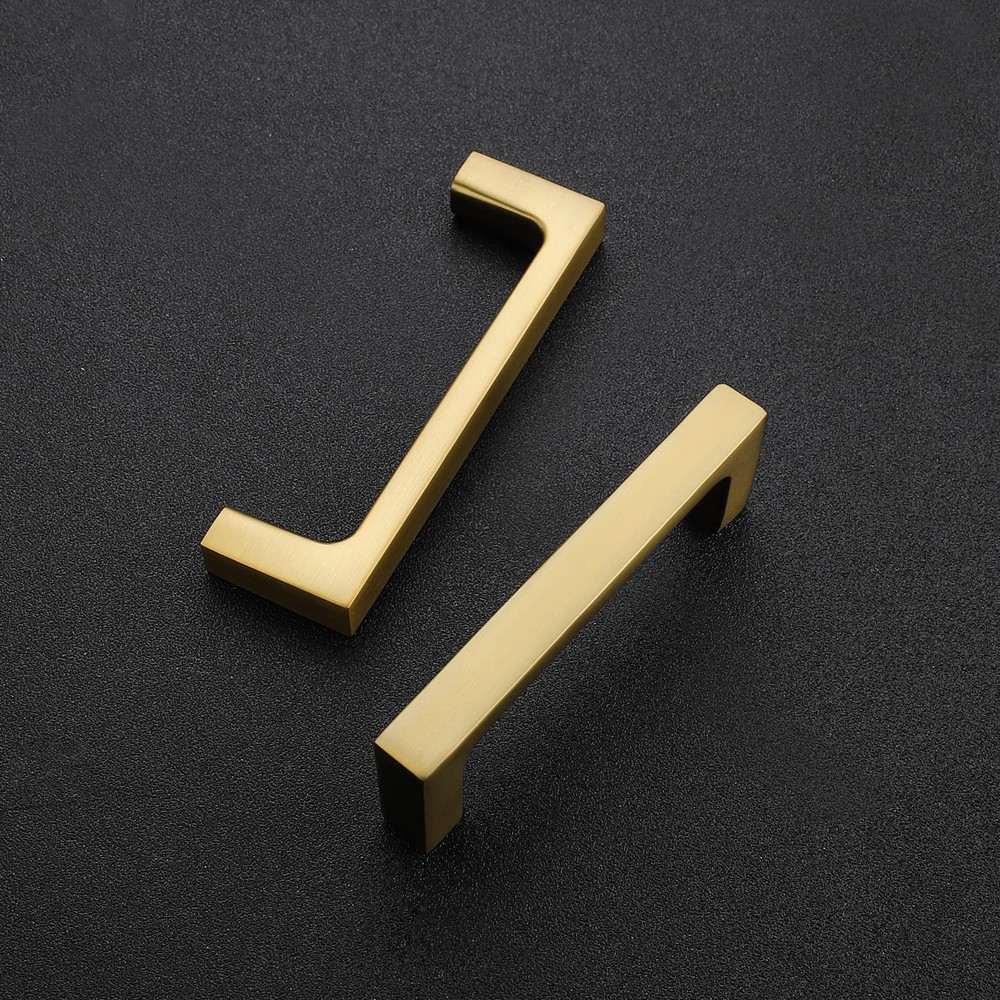 5 Pack Solid 3 Inch Square Cabinet Handles - Brushed Brass Drawer Pulls - Kit...