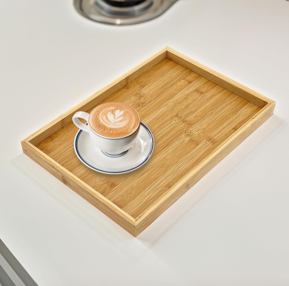 Natural Bamboo Serving Tray Modern Rectangular Bamboo, 15.75” x 11" x 1.2" fo...