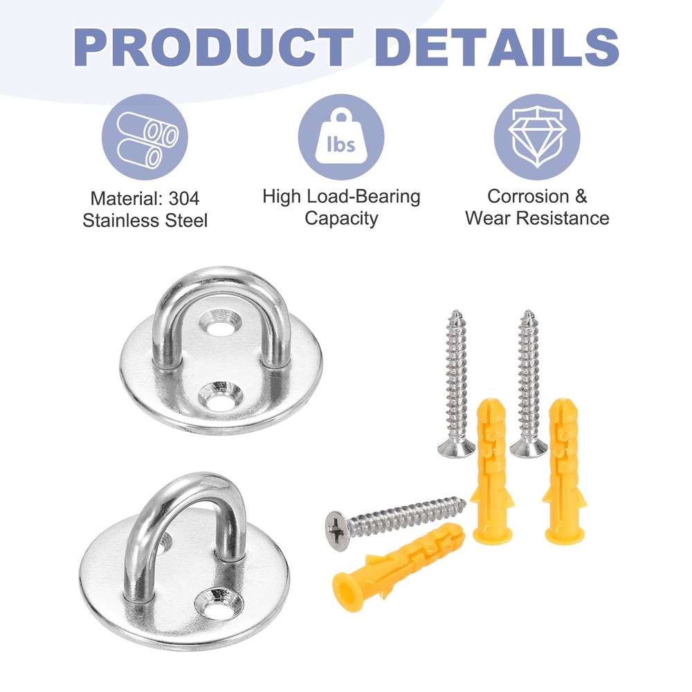 2Pcs M5 Eyelet Bracket Set Circular Hook Plate and Hook, Silver