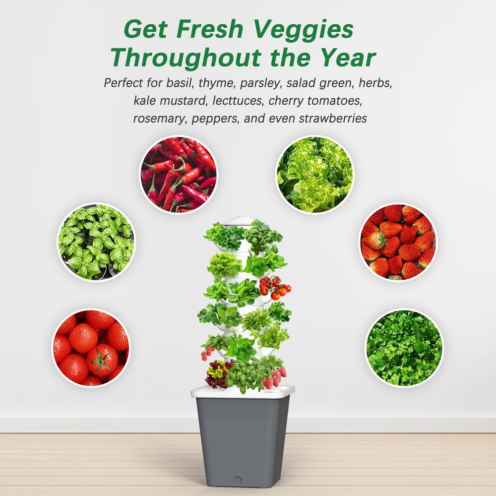 Hydroponics Growing System, 30-Plant Indoor Hydroponic Tower with Timer and P...
