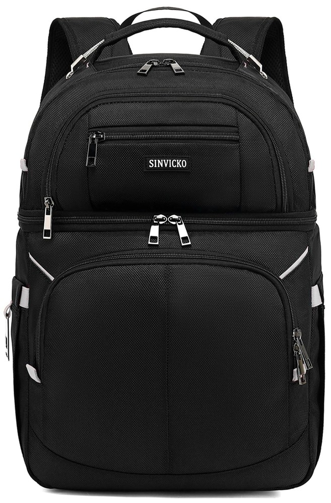 Cooler Backpack,Double Deck Leakproof Bag,Insulated Grey+Black