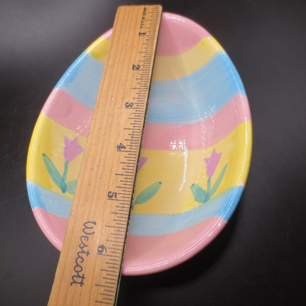 Vtg Greenbrier Intl 6.25" Egg Shaped Ceramic Easter Egg Candy Dish Plate Tulips