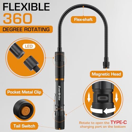 Multi-Functional Rechargeable Work Light, Flexible LED Flashlight with 3