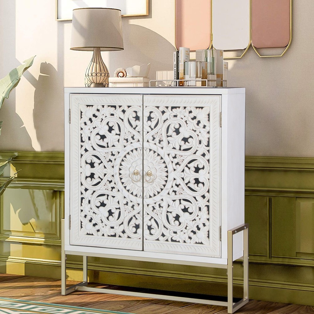 PHI VILLA Accent Storage Cabinet with 2 Doors Buffet Sideboard Entryway Cabinet