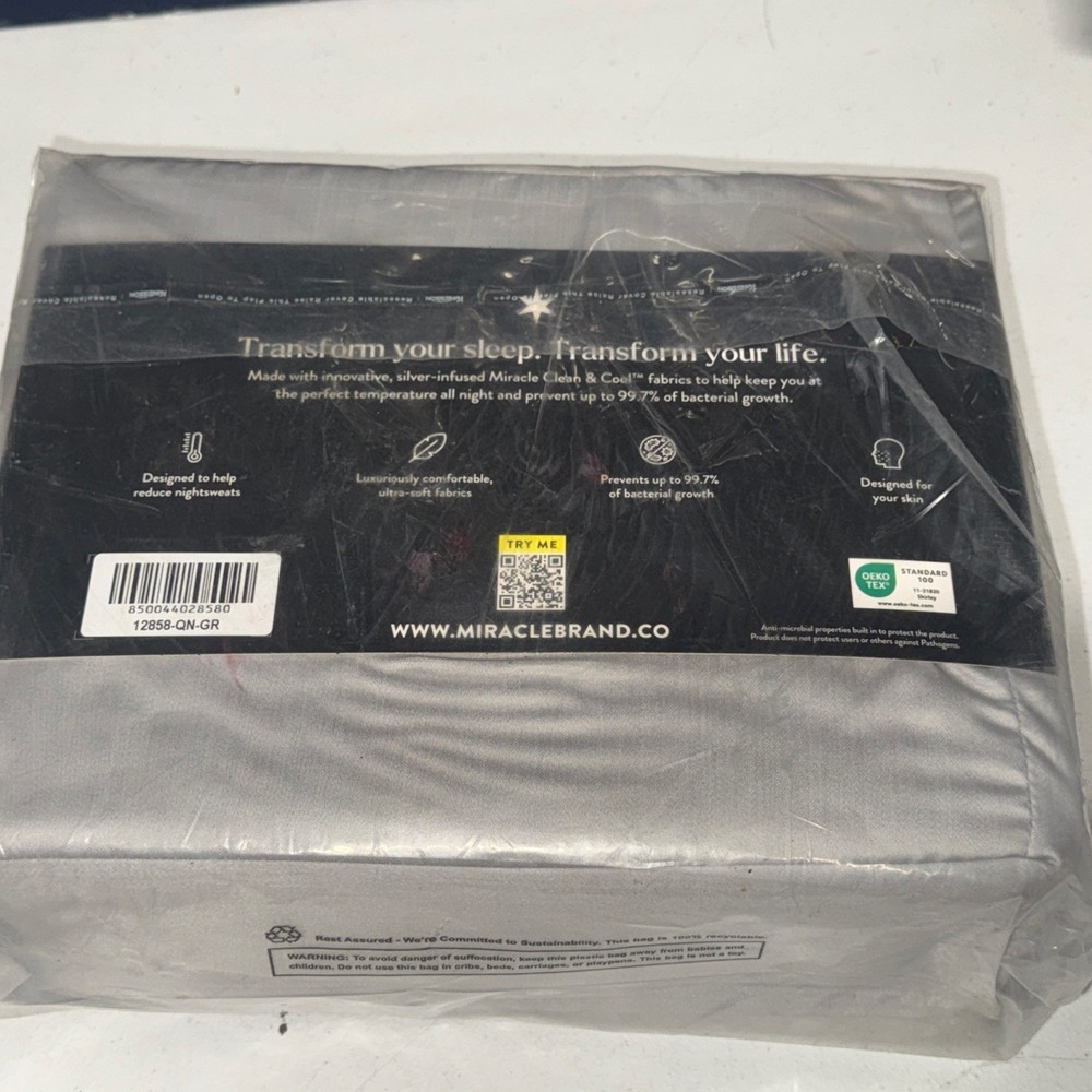 Miracle Made Self Cooling and Self Cleaning Sheet Set Queen Stone Gray