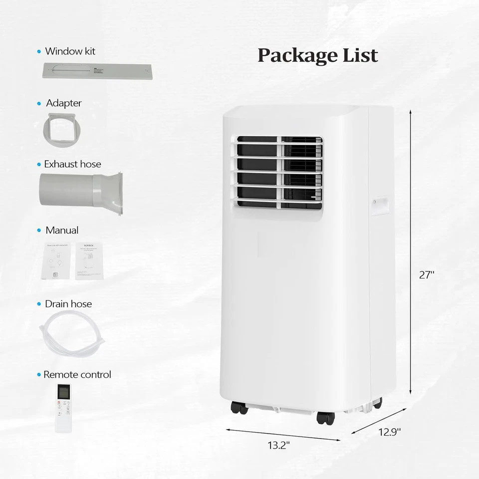 9000 BTU Portable Air Conditioner 300 sq. ft 9000 BTU/H (ASHARE)/6000 BTU/H SACC