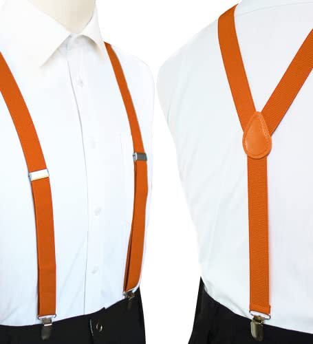 Solid Color Mens Suspender with 3 Strong Clips Adjustable Braces Orange