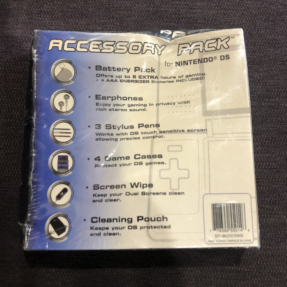 Nintendo DS Joy Tech Accessory Pack Battery 3 Stylus Earbuds Game Cases New