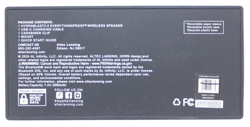 Altec Lansing Hydra Jolt 2.0 Everything Proof Wireless Bluetooth Speaker