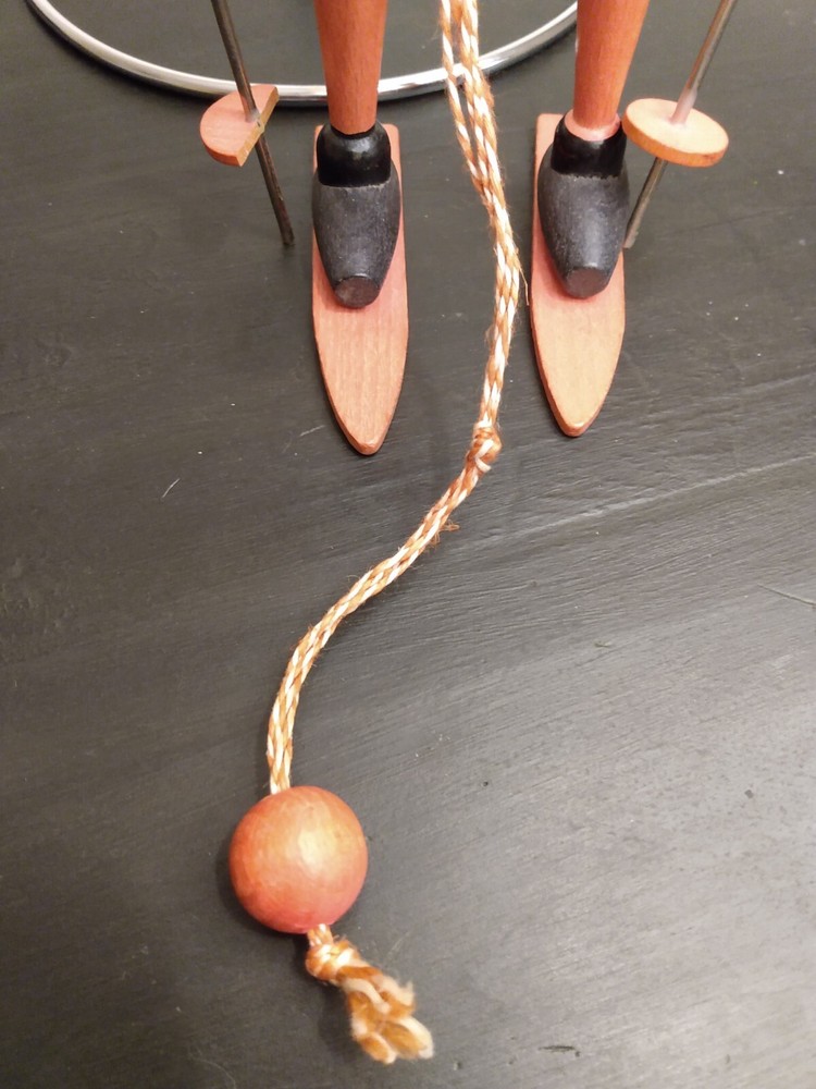 Vtg Made In Austria Wood Pull String Movable Skier Ornament