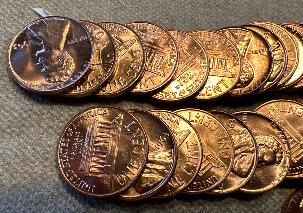 Two 1963 Lincoln Memorial Cent Unc Two MS BU Rolls Uncirculated
