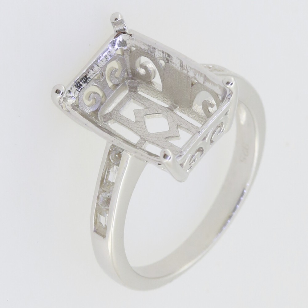 Sterling Silver Semi Mount Ring Setting for Emerald OCT 14x10mm Baguette