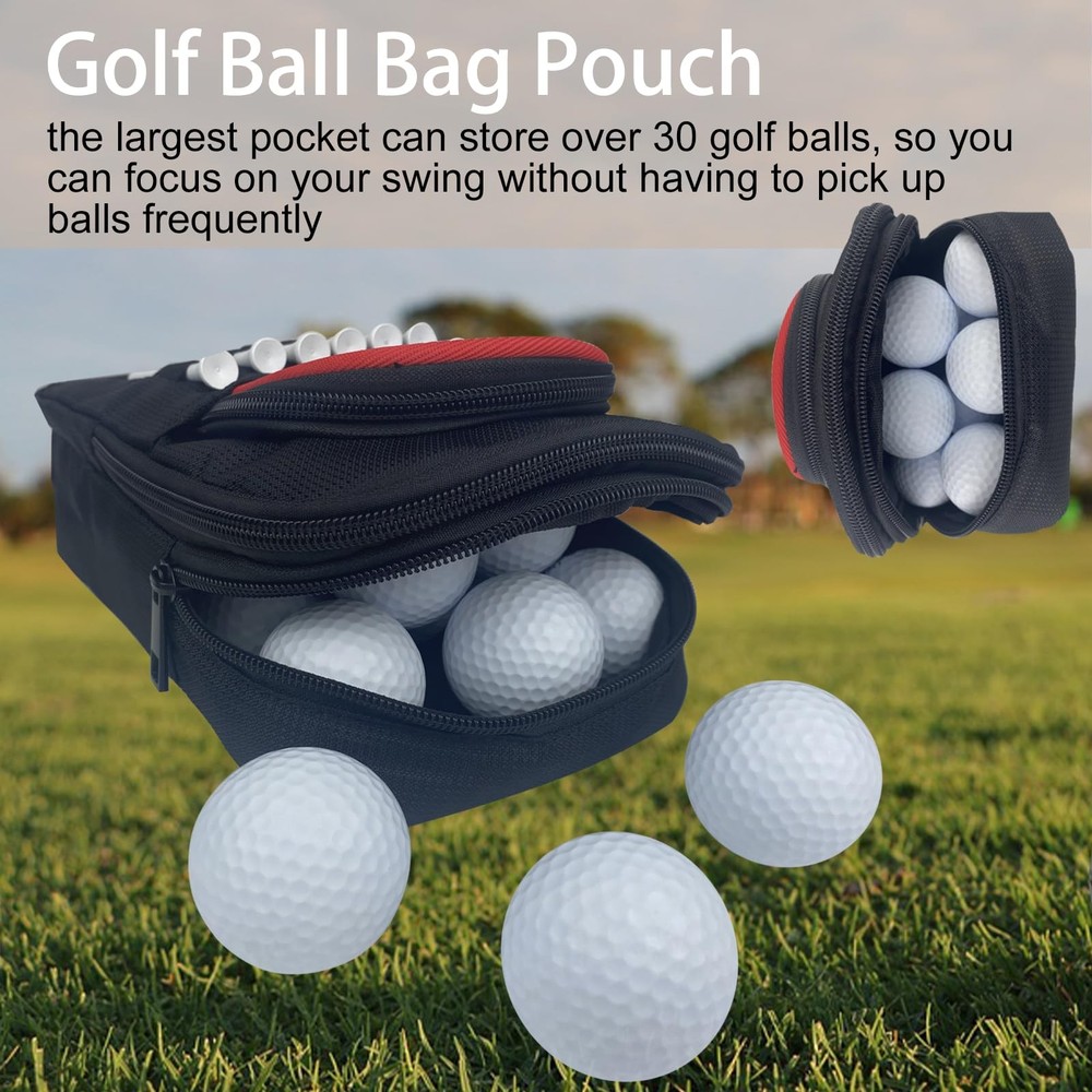 Detachable Golf Accessory Bag Valuables Pouch Zippered Pockets Red Edge