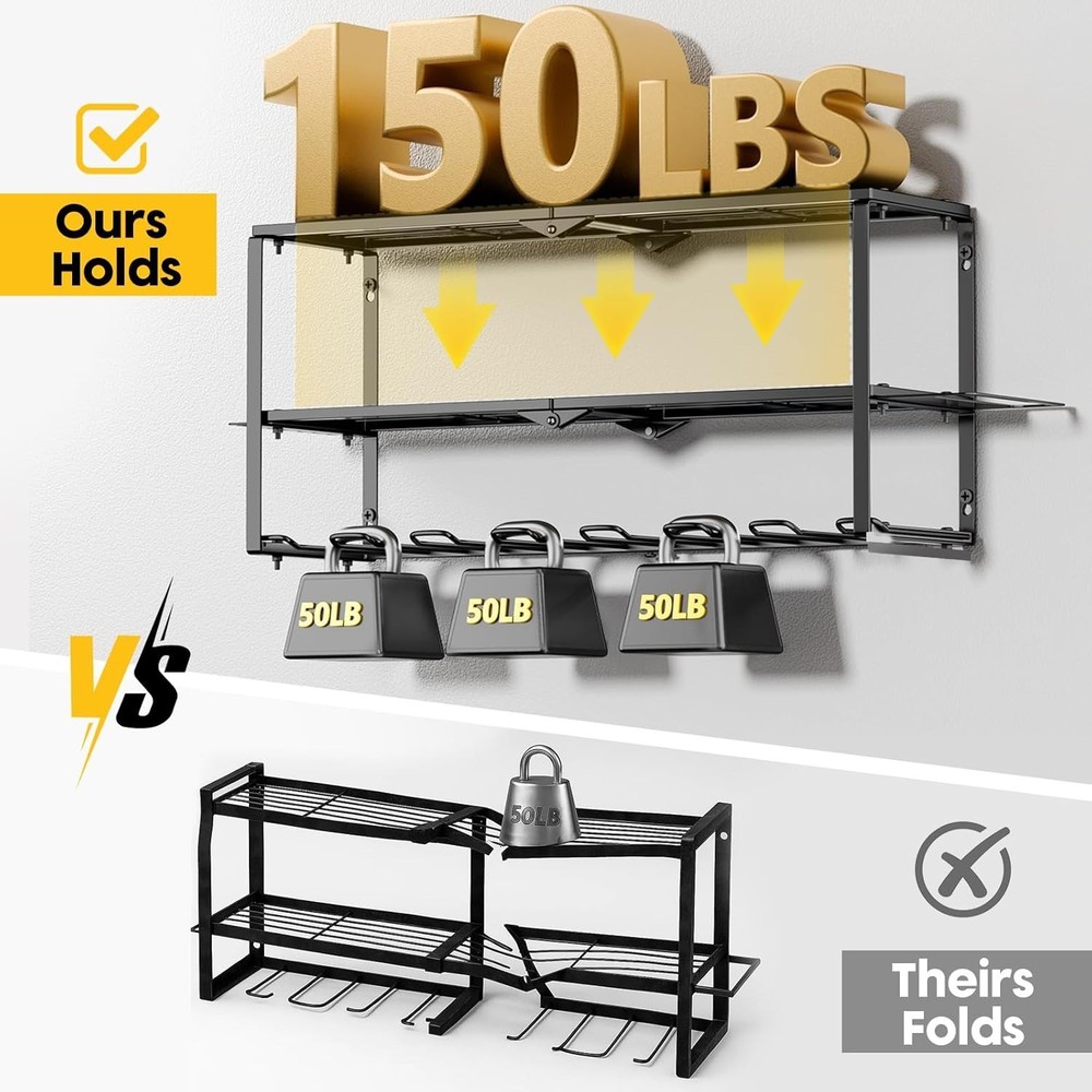 Power Tool Organizer Heavy Duty Wall Mount 150Lbs 7 Drill Holders 3 Layer Rack