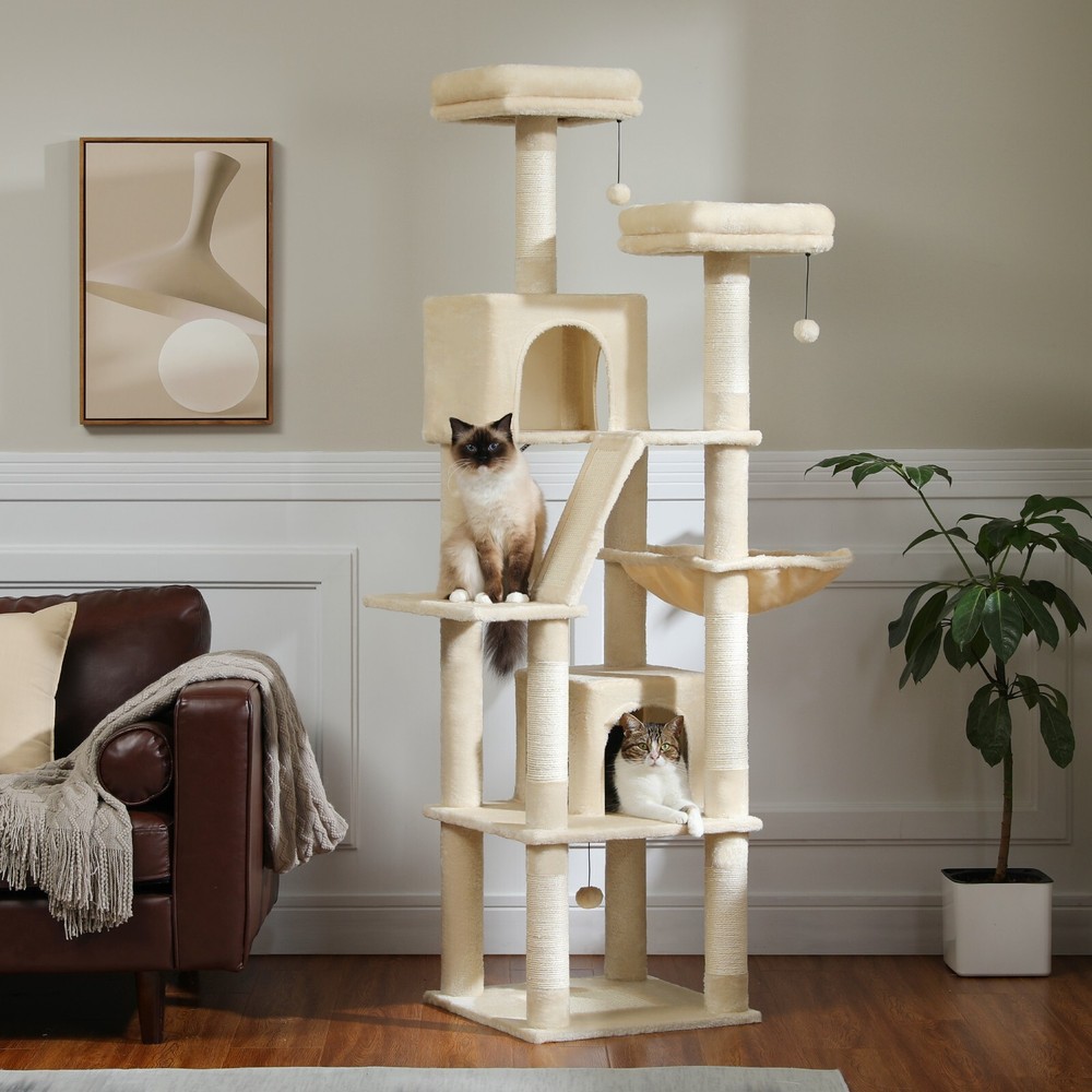 Upgrade Cat's Playtime: Multi-Level Cat Tower with Extra thick scratching Post