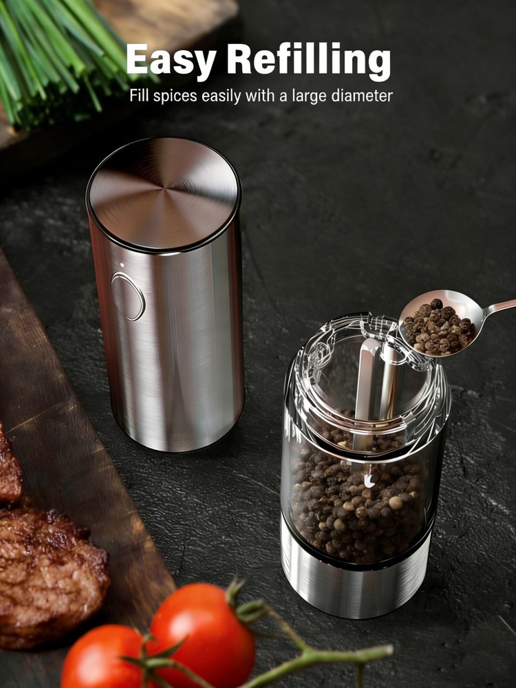2 Pack Rechargeable Electric Salt Pepper Grinder Set with Storage Base