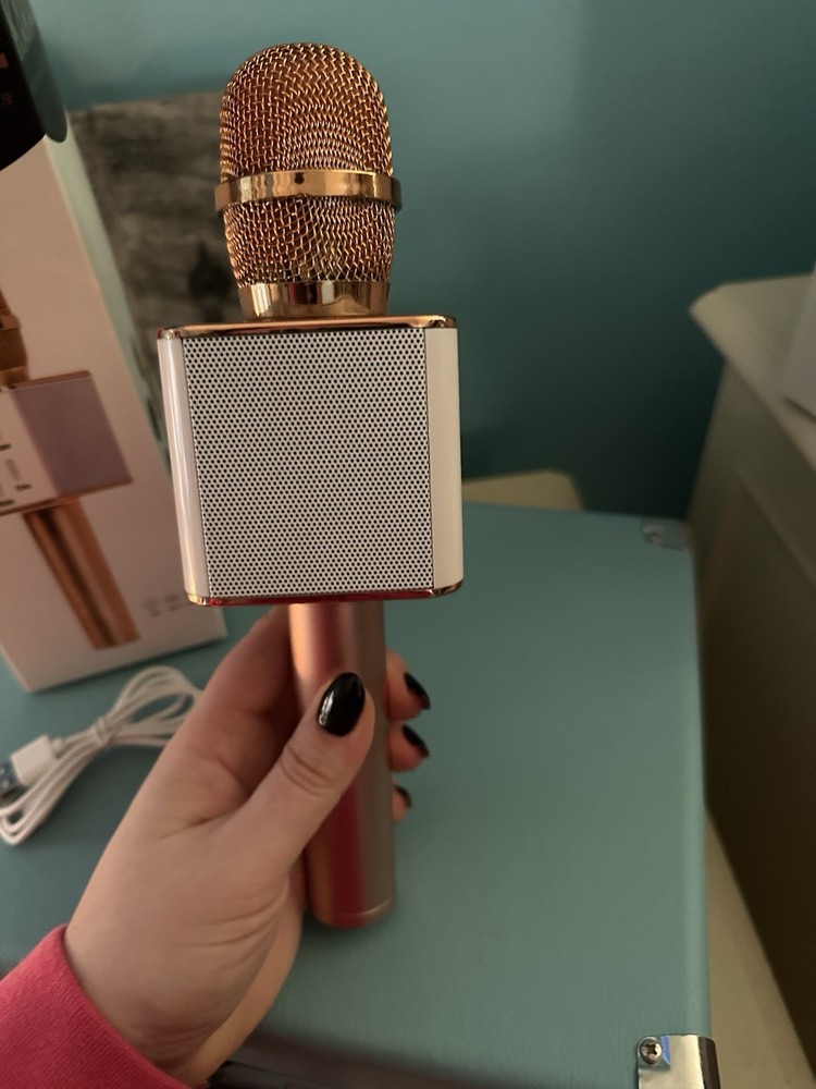 3-in-1 Wireless Karaoke Microphone Rose gold Bluetooth USB Speaker Echo Control