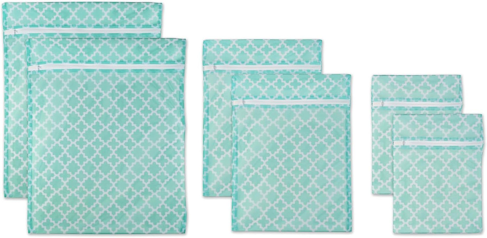 Laundry Storage Collection Mesh Zippered, Large/Medium/Small Set, Aqua Lattice,