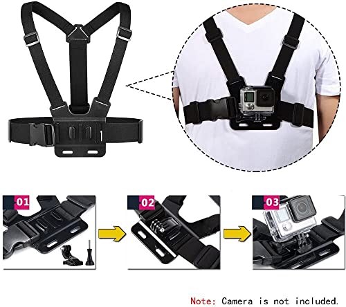 3 in 1 Universal Action Camera Accessories Kit - Head Strap Mount/Chest