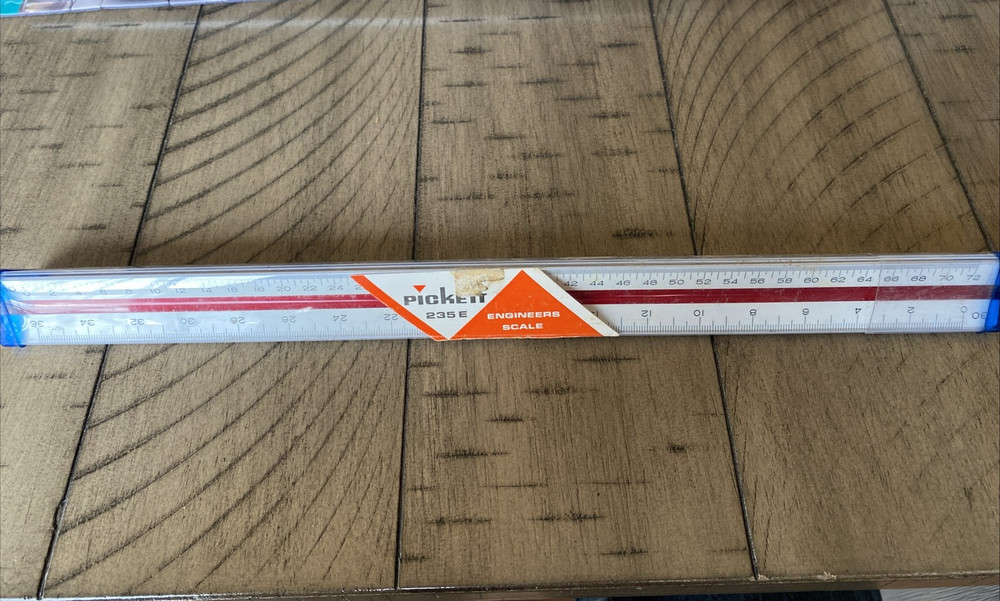 Vintage Pickett 235 Engineers Scale Plastic Triangle Ruler w/Case