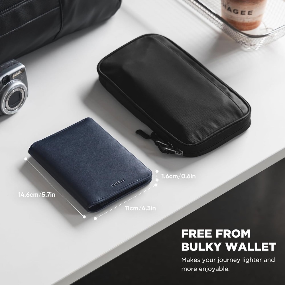 VULKIT Slim Minimalist Passport Wallet RFID Blocking, Dark Navy