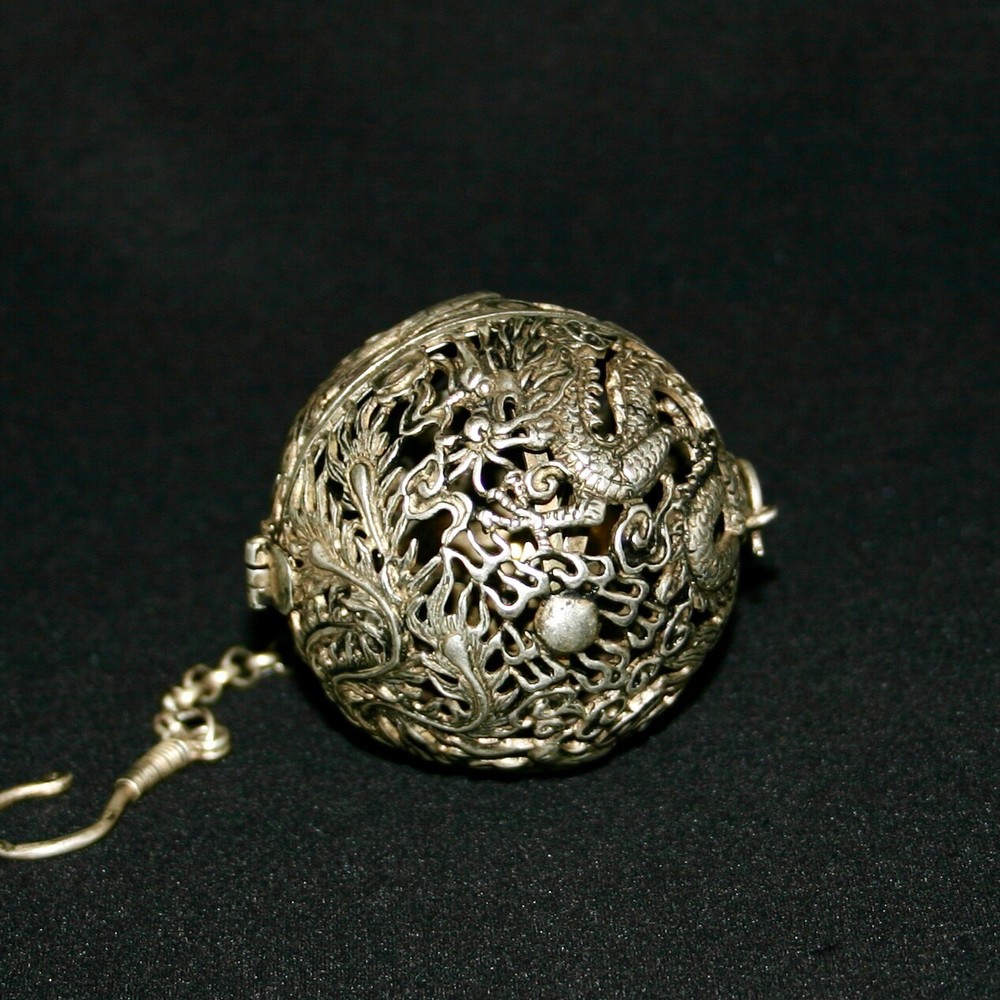 Vintage Copper work dragon, phoenix, openwork Hanging incense burner