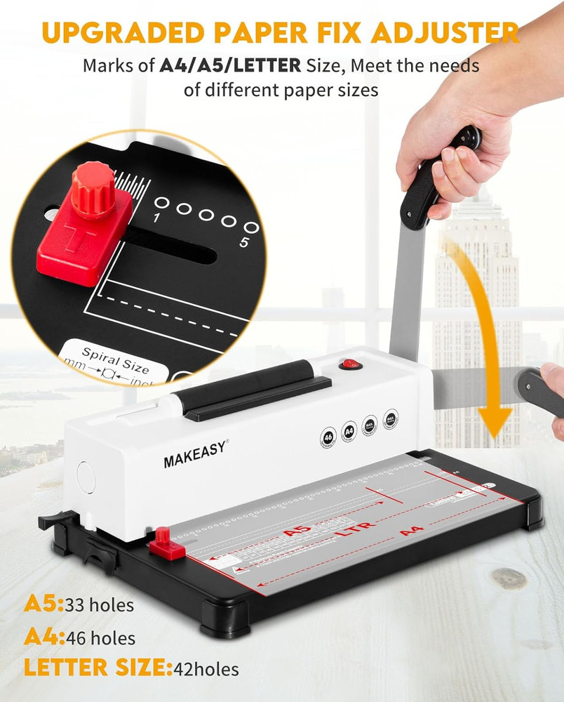 Spiral Binding Machine, 12 Sheets Punch Capacity, Electric Coil Insert, Book Bin