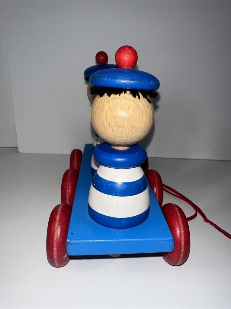Wooden Pull Toy - Blue & White Bobbing Sailor Boys - HTF