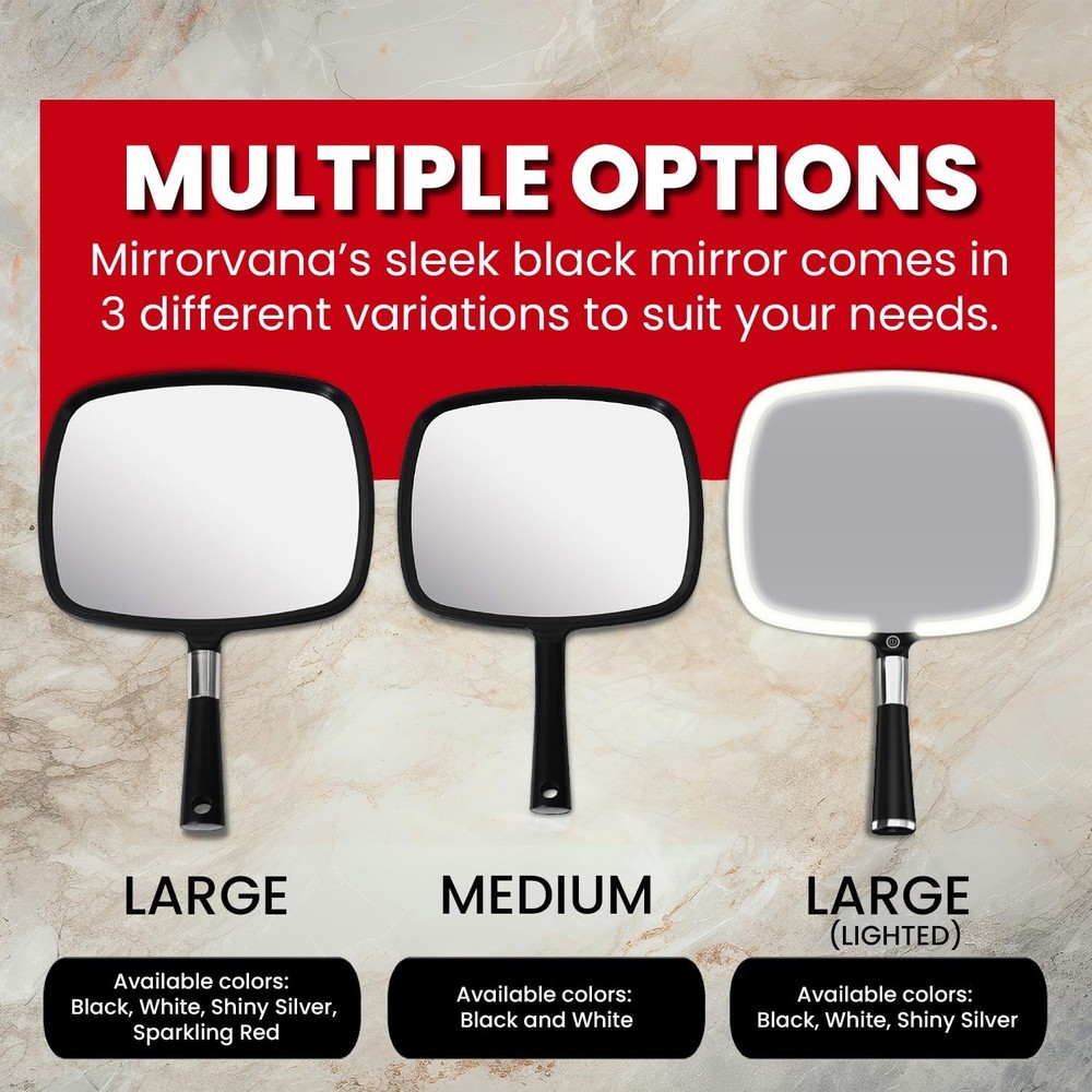 MIRRORVANA Hand Mirror with Ergonomic Handle - Handheld Mirror for Makeup, Ho...
