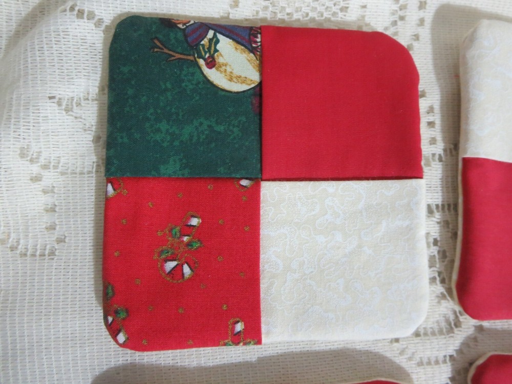 4 Handmade Quilted Snowman Coasters 4" Square