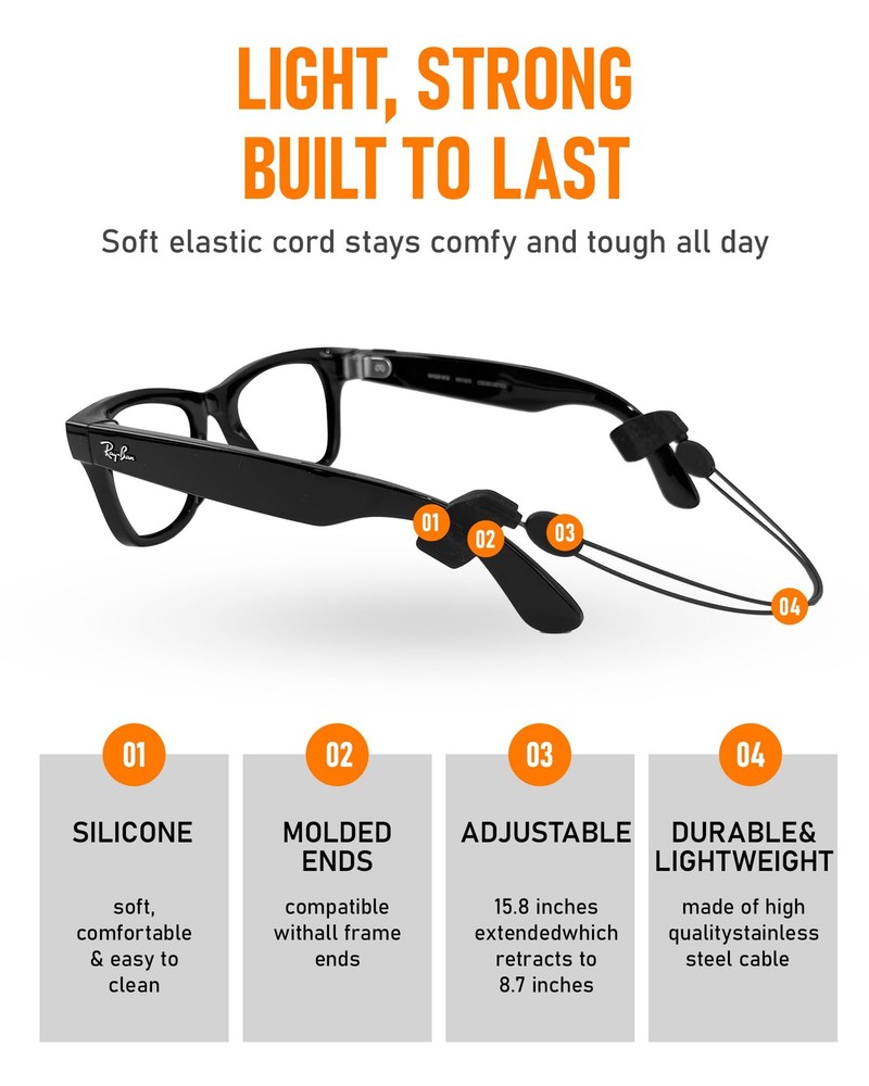 ToKismet 4-Pack Adjustable Eyeglass Straps for Ray-Ban Meta & 7, Multicolor