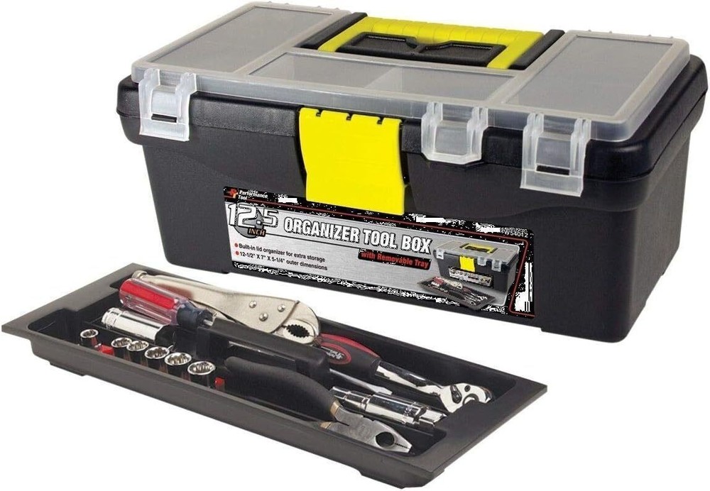 Heavy Duty Plastic Tool Organizer Tool Box for Workshops and Garages, Black