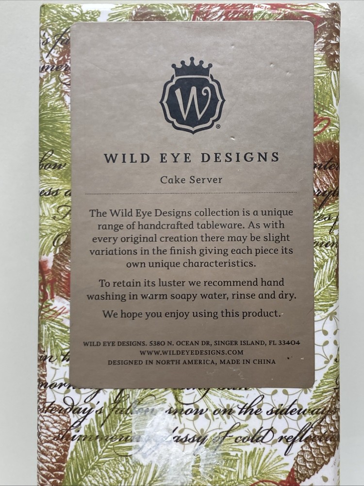 Wild Eye Designs Ceramic Cake Pie Server White w/ Black Drawn Design Kitchen 10"