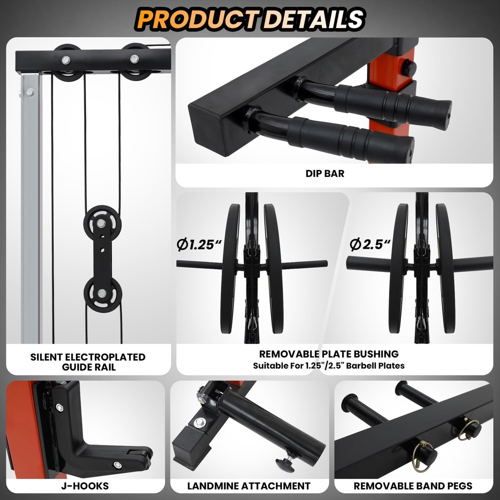 Power Cage Multi-Functional Power Rack with LAT Pulldown, Dip Bar, Weight Rack