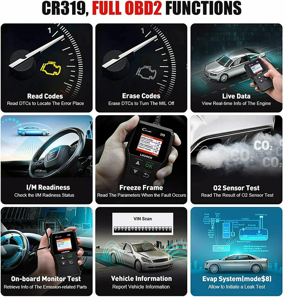 LAUNCH CR319 Car OBD2 OBD Code Reader Scanner Check Engine Fault Diagnostic Tool