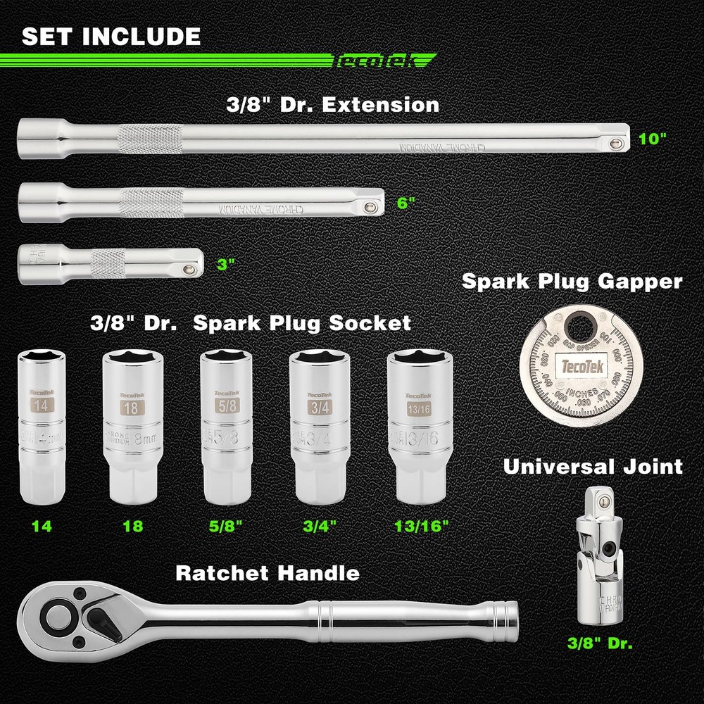 11Piece Spark Plug Socket Set with Ratchet, Gap Tool, Extensions & Sockets
