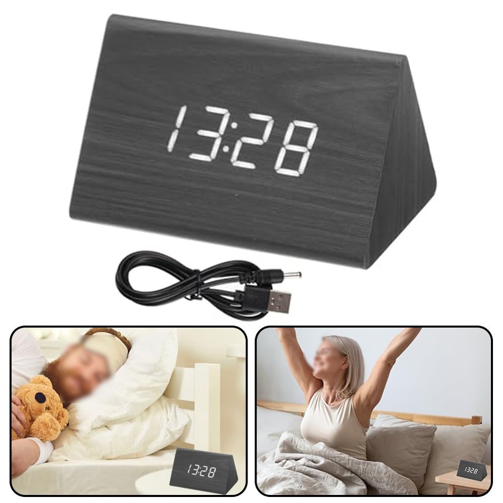 Convenient Alarm Function Wood Clock LED Digital Display Adjustable Brightness