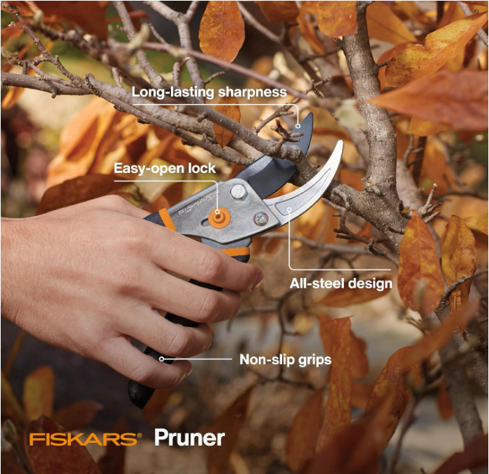 Fiskars Bypass Pruning Shears – 5/8" Cut, Sharp Rust-Resistant Steel Blade