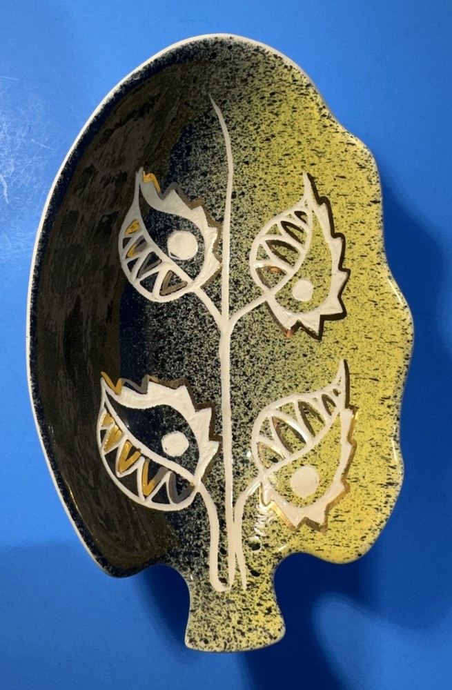 Mid Century Modern Ceramic Hand Painted Signed Leaf Bowl/Dish - 8”