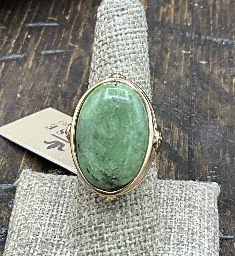 Barse Garden Gate Oval Ring- Green Jasper- Bronze- 8- NWT