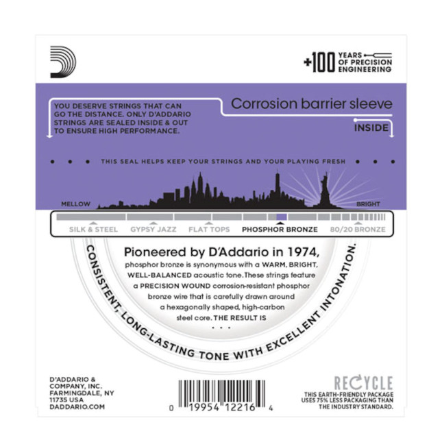 D'Addario EJ26-3D, 3-Pack Custom Light Gauge Phosphor Bronze Strings, .011-.052