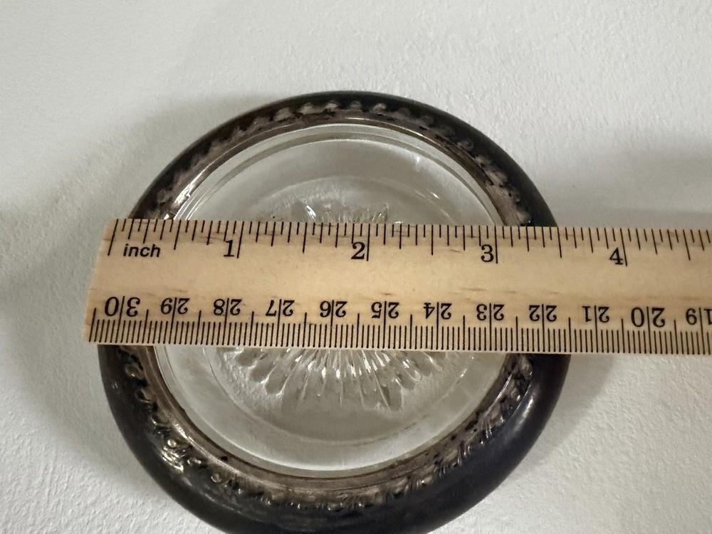 Vintage Glass Silver Plate Coaster Starburst Pattern