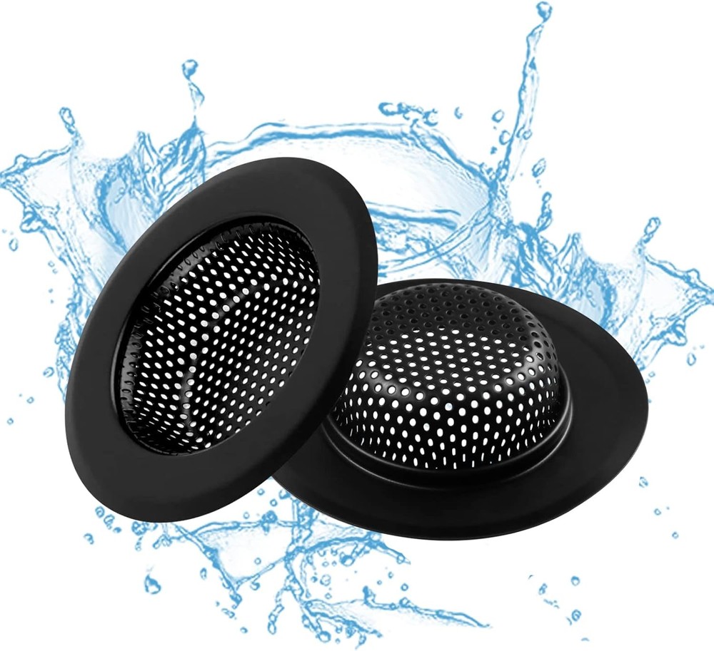 Sink Drain Strainer, 2 PCS Kitchen Strainer - Upgraded Large Wide Black