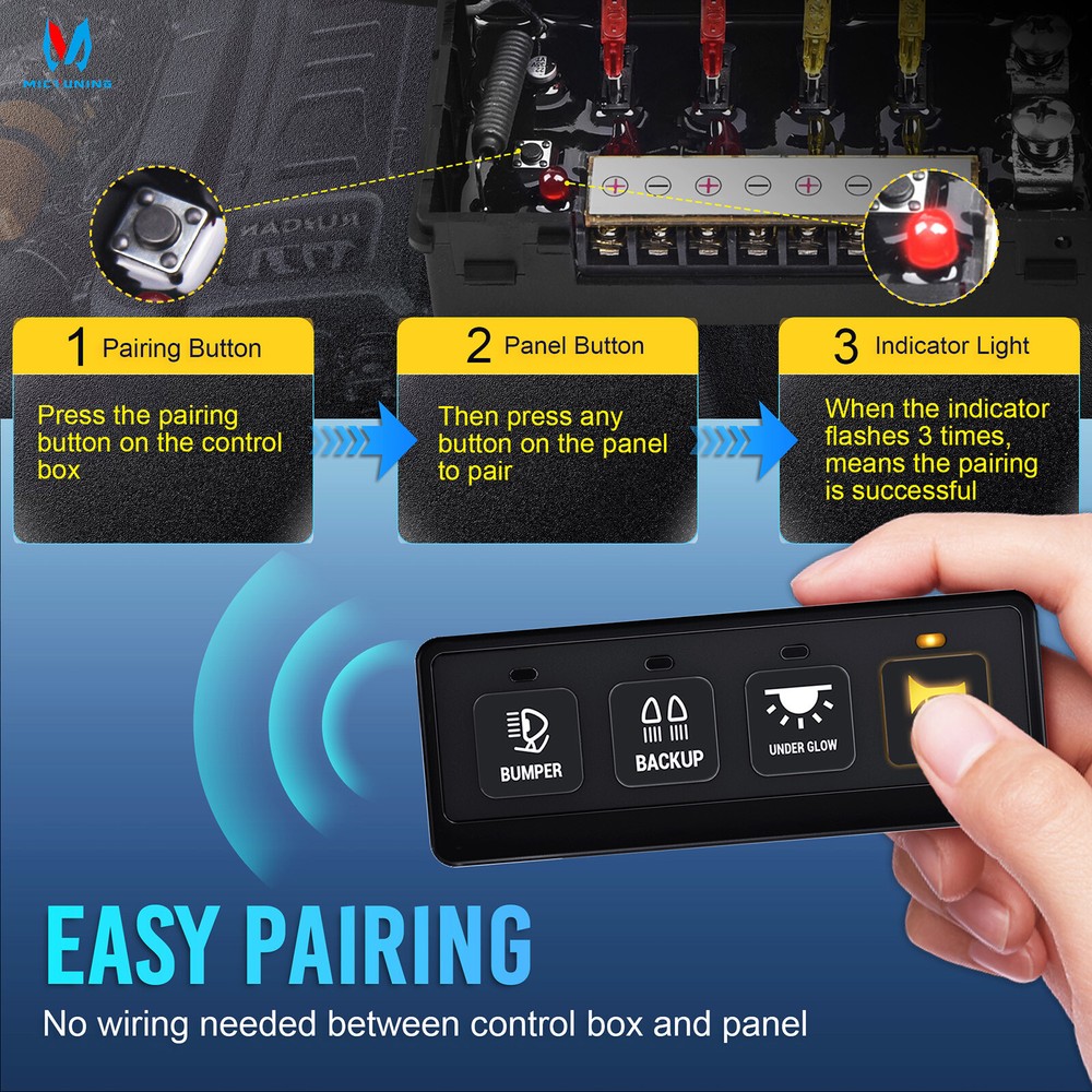 MICTUNING Wireless 4 Gang Switch Panel, ON-OFF Circuit Control Relay Switch Box