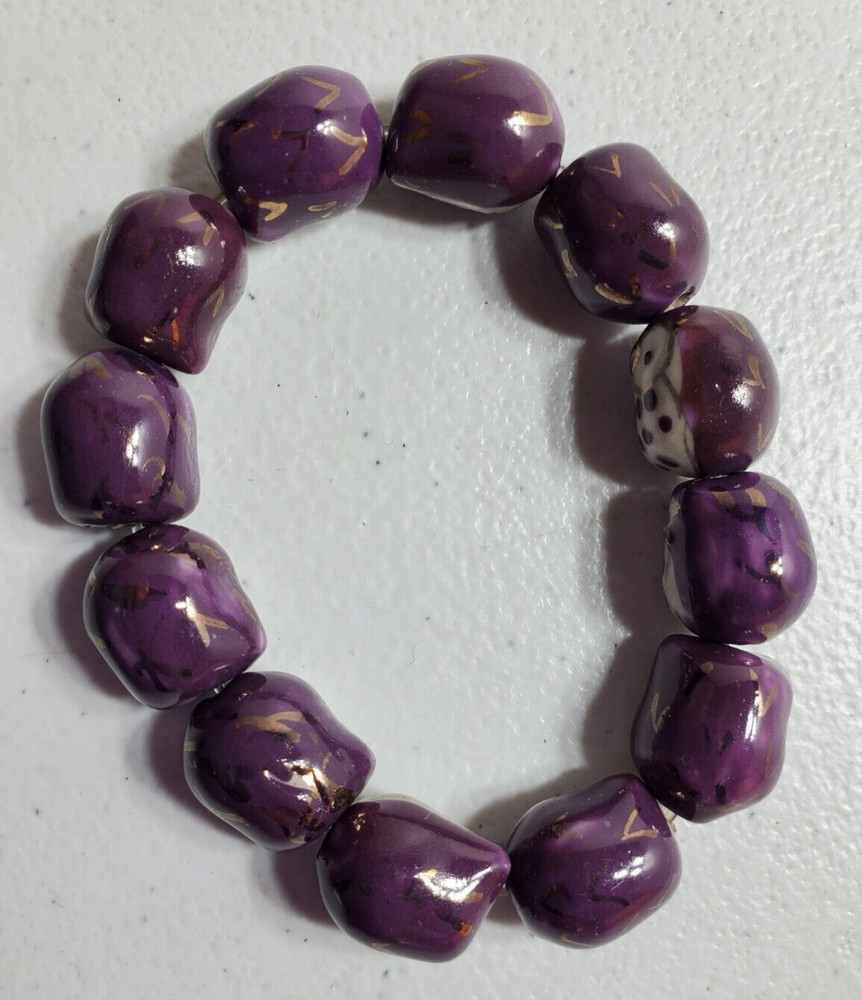Stretch Bracelet Ceramic Purple Owls