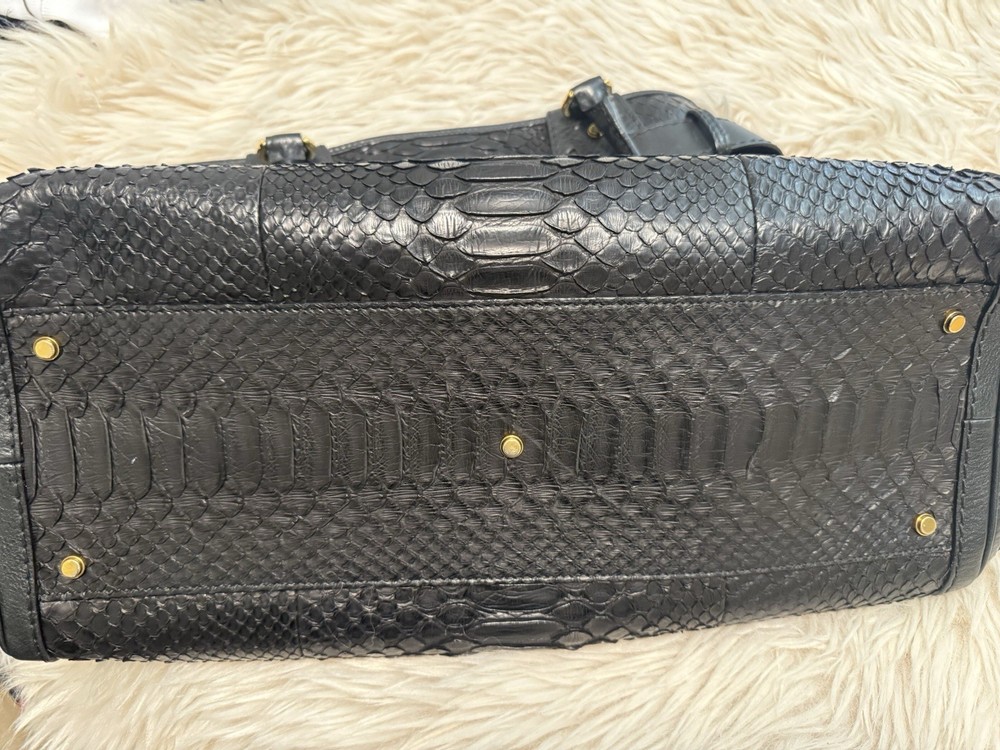 Gucci Black Snake Python GG Top Handle Bag Gold Hardware Clochette