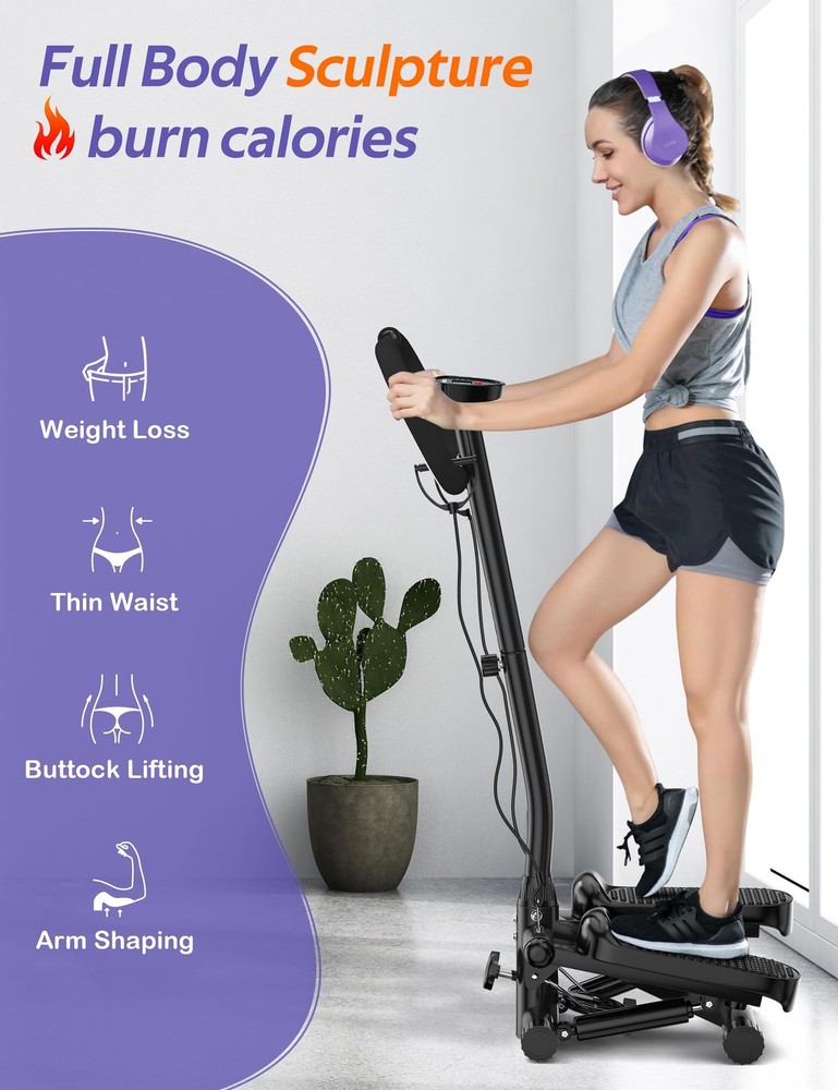 Mini Stepper with Handlebar for Exercise, Stair Stepper with Resistance Band,...
