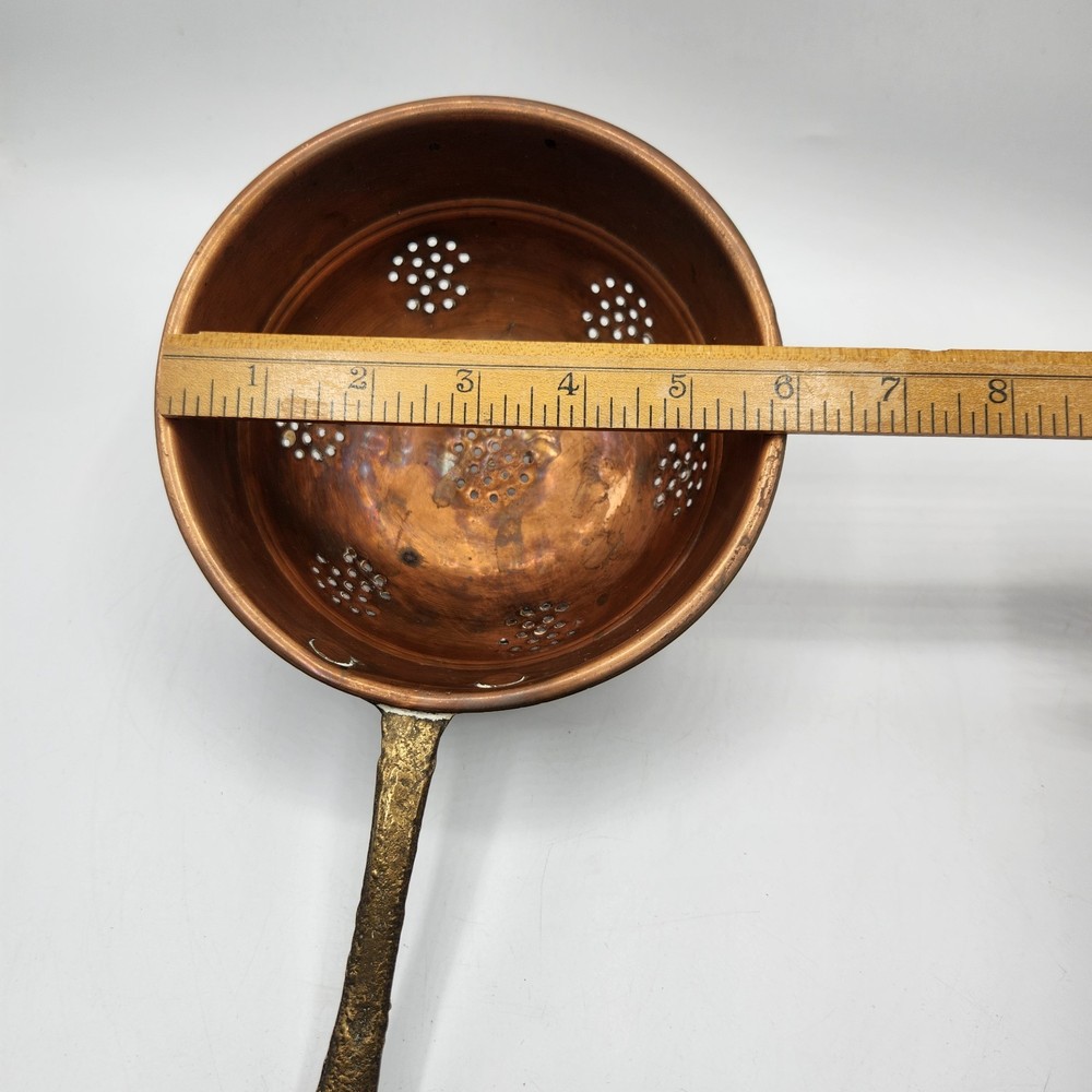 Small Vintage Copper Colander with Brass Handle