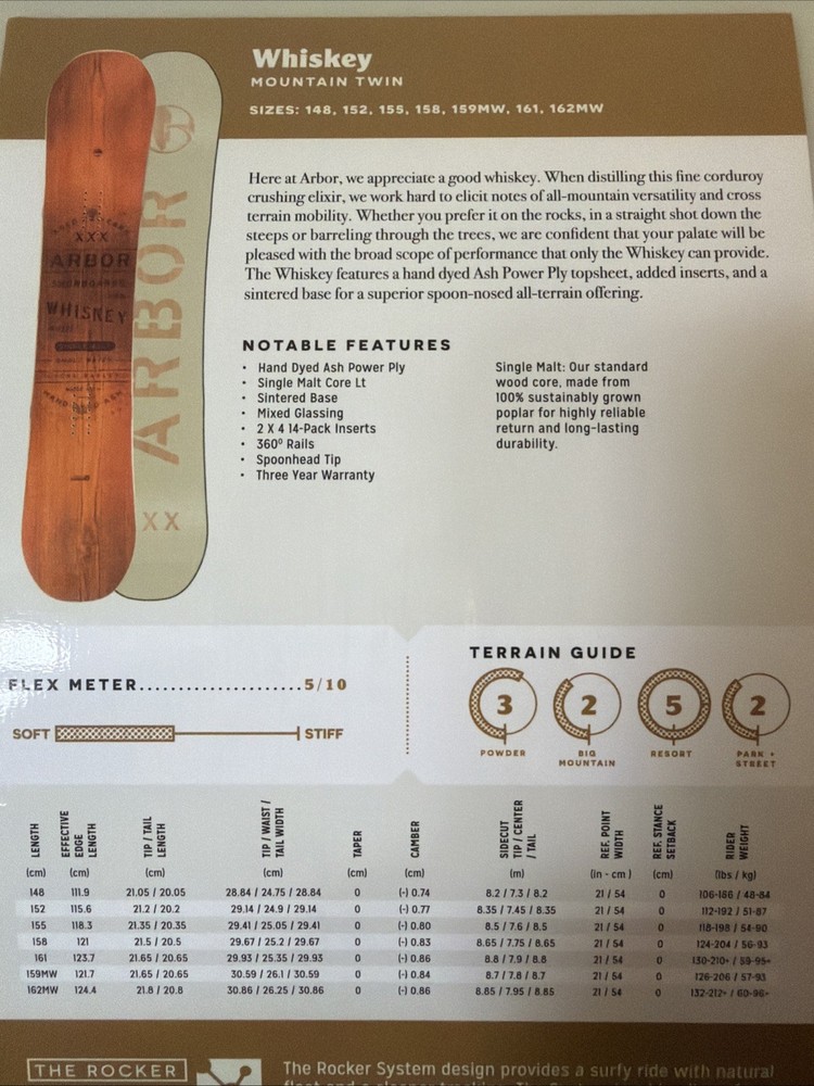 Arbor Whiskey 162 Wide Snowboard & Hemlock Bindings Large