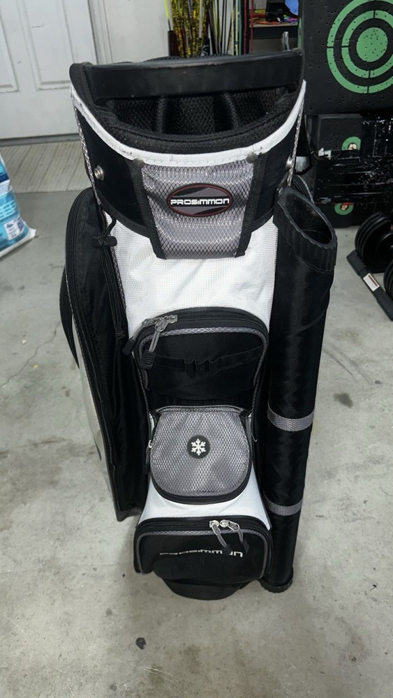 Prosimmon 14-Way Cart Golf Bag Black White Gray Polyester Divider Zip Pockets